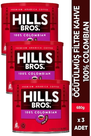 Hills Bros 100% Colombian Filtre Kahve 3 x 680 G