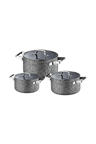 Brioni Stone-age 6 Parça Çizilmez Yanmaz Yapışmaz İndüksiyonlu Midi Tencere Seti 16 Cm,18 Cm, 20 Cm Sh-110102 Gri