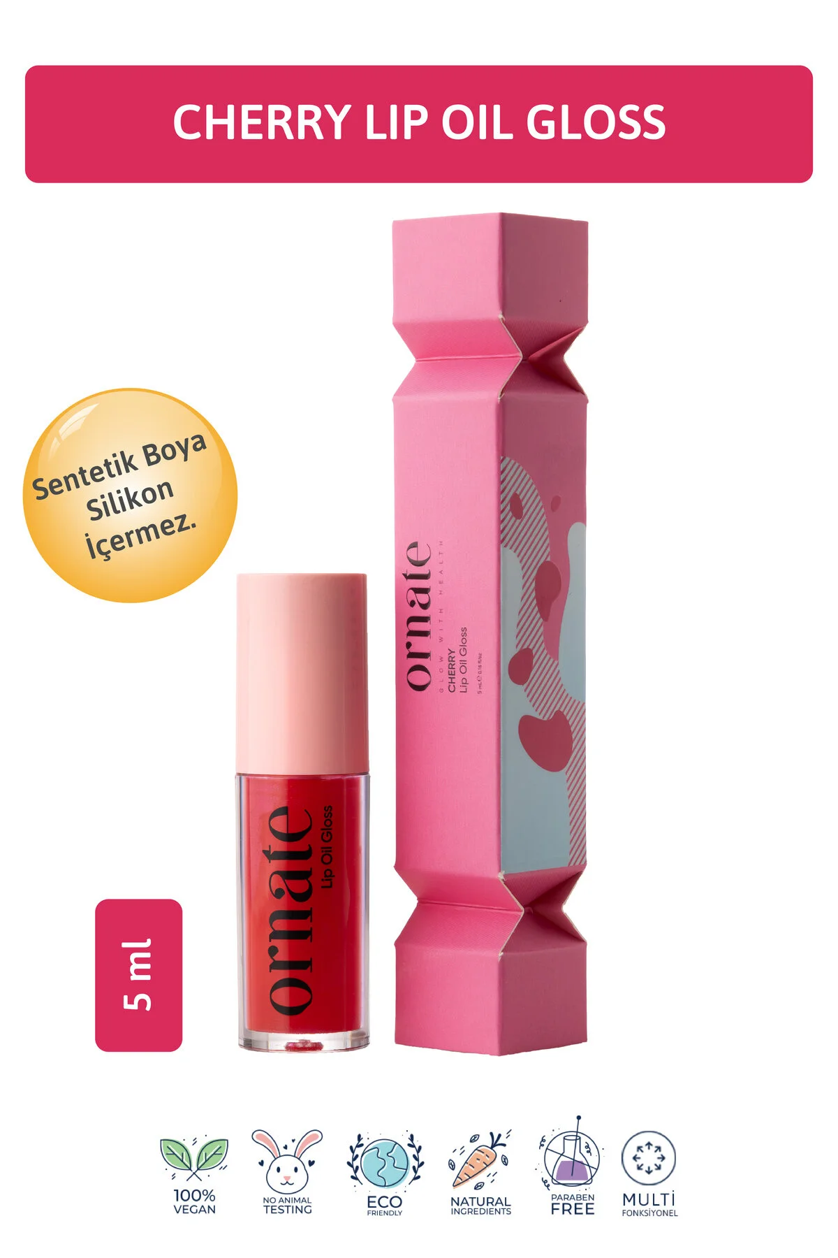 Cherry Lip Oil Gloss Dolgunlaştırıcı Efekt Nemlendirici, Parlatıcı Simli Dudak Yağı Kiraz 5 Ml 004 Kırmızı