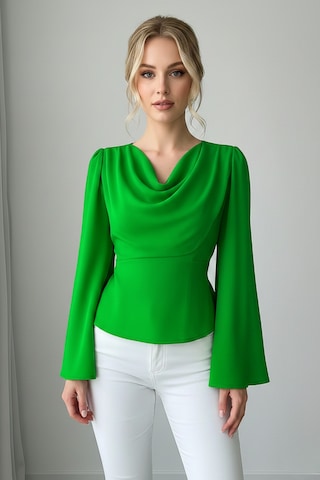 Khi-zai Kadın Degaje Yaka Şehirli Stil Bluz Yeşil