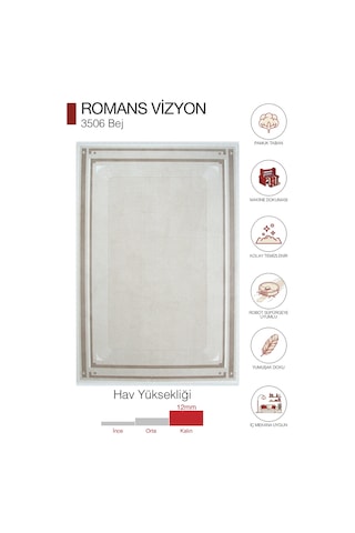 Romans Vizyon 3506 Bej Vizon Çerçeve Desenli Salon Ve Oturma Odası Halısı