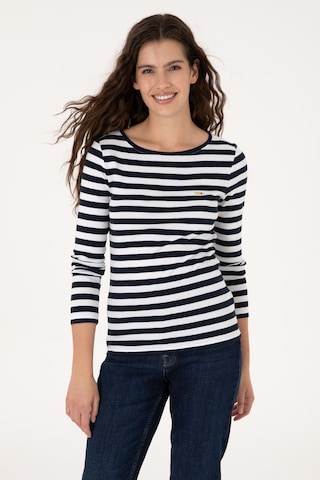 U.S. Polo Assn. Kadın Lacivert Çizgili Bisiklet Yaka Sweatshırt 50314203-VR033