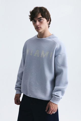 Vamos Miami Baskılı Bisiklet Yaka Sweatshirt Bebe Mavi