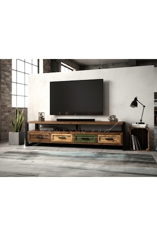 Raweyn Almond Doğal Ahşap Tv Ünitesi - 240cm Ceviz