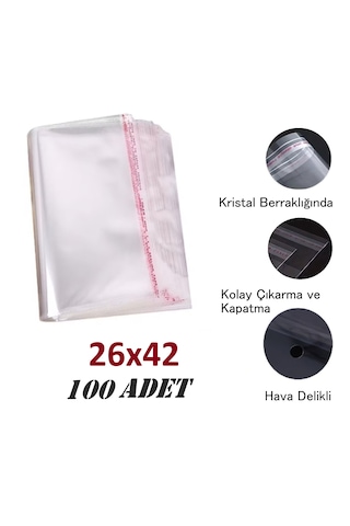 26x37+5 Berrak O.p.p. Toz Tutmayan Yapışkan Bantlı Saklama Poşeti 100 Adet