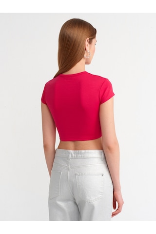 Dilvin Vücuda Oturan Crop Top Fuşya