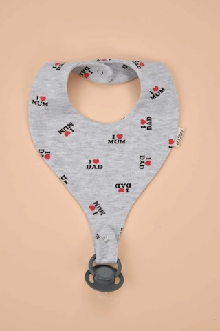 E&f Store Emzik Tutucu Mama Önlüğü - I Love Dad I Love Mom Desenli Gri Pamuk Kumaş Çok Renkli