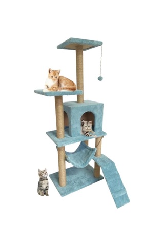 Pet B-07 Hamaklı Yuvalı Lüx Kedi Tırmalama Oyun Evi Turkuaz
