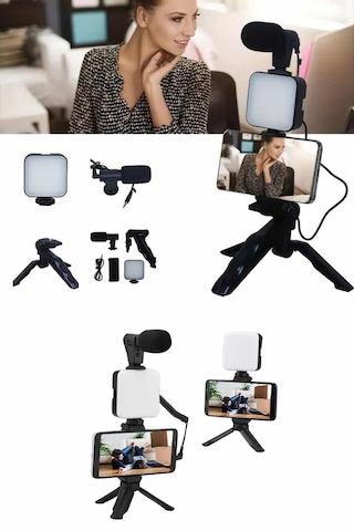 Telefon - 520 - Tutucu Mikrofonlu Işıklı Youtuber - Muratech - Video Kayıt Çok Renkli