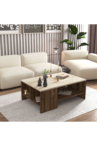 Liri Orta Sehpa Traverten Mermer Desen - Sandık Ceviz