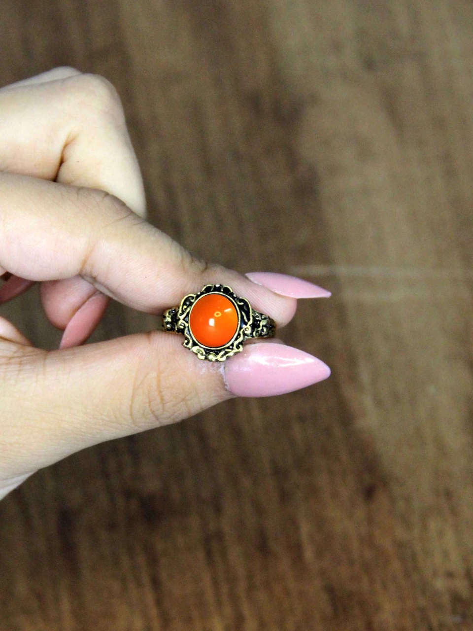 Doğal Taş Akik Yuvarlak Doğal Taşlı Antik Model Kadın Ayarlanabillir Yüzük Euy80a Kırmızı