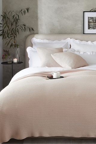 The White Company Lyra Throw, Yumuşak Pamuk Örgü Battaniye, 140 X 200 Cm Polyester Battaniye Bej Tek Ebat