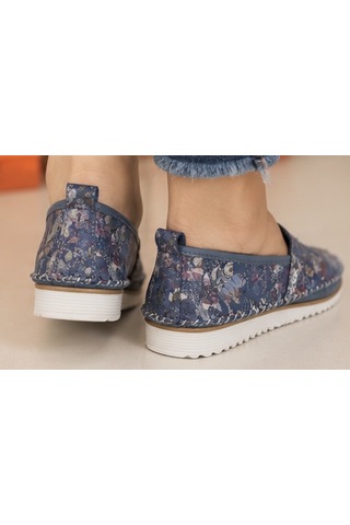 N Napa Shoe Np.108.fç.mavi Sneaker Napa Shoe Kadın Hakiki Deri Günlük Comfort Ayakkabı Mavi Çiçek Desenli