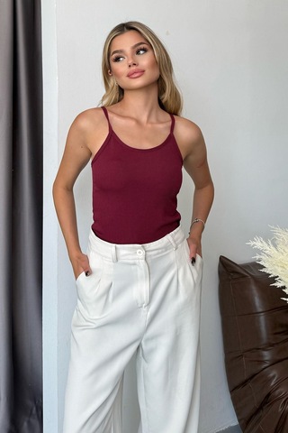 Jee Lee Kadın Askılı Kaplı Çıtçıtlı Body Bordo - 5070
