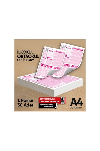İlkokul - Ortaokul Deneme Sınavları İçin 30 Adet Optik Form