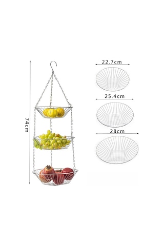 Cbtx 3 Katmanlı Asılı Meyve Sepeti Meyve Sebze Depolama Organizatör Gümüş