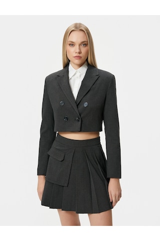 Koton Crop Blazer Ceket Kruvaze Düğmeli Antrasit Melange 4sak50031uw 4SAK50031UWAN9 Antrasit