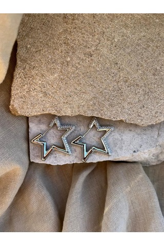 Taşlı Gümüş Renkli Yıldız Küpe Çok Renkli