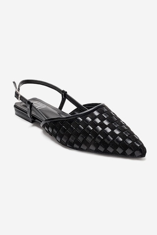 Luvishoes Chanda Siyah Örgü Detaylı Sivri Burun Kadın Sandalet Siyah