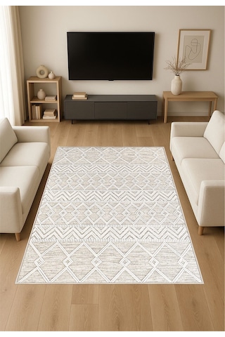 Beyaz Dijital Baskı Salon Halısı Kaymaz Tabanlı Yıkanabilir Halı Yolluk 513 Beyaz