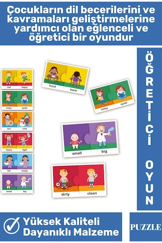 Preschool Öğretici Dil Bilgisi Zeka Geliştirici Okul Öncesi İngilizce Zıt Kelimeler Puzzle-opposite