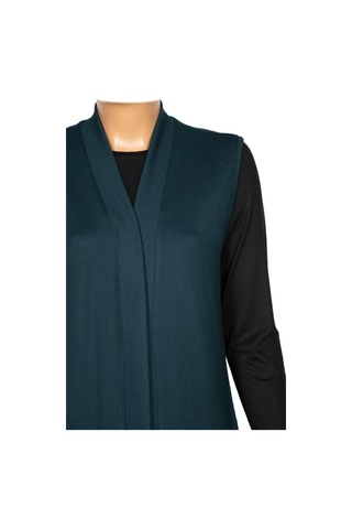 Hesna Kadın Deva Büyük Beden Cepli Dik Fitilli Soft Petrol Yelek 001