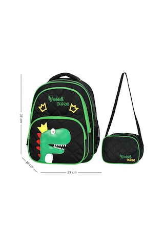 Waddell Siyah Yeşil Dinazor Baskılı İlkokul Çantası - Waddell Bag
