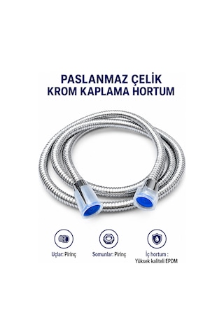 Premium Paslanmaz Çelik Krom Duş Hortumu Pirinç Uçlu Epdm İç Hortum