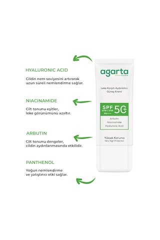 Agarta Leke Karşıtı Aydınlatıcı 50 ML Spf+50 Yüz Güneş Kremi
