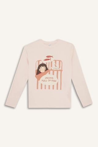 Defacto Kız Çocuk Pijama Takımı Baskılı Uzun Kollu Üst Çizgili Uzun Alt F6233a825wnpn70 Pembe