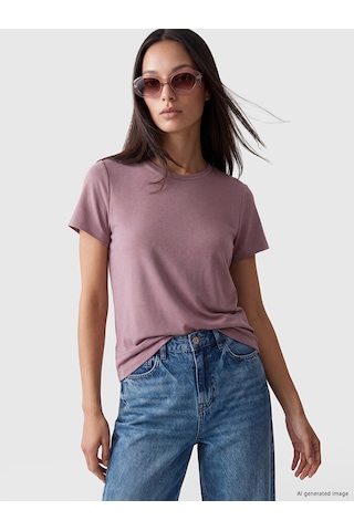 Lcw Everyday Pembe Bisiklet Yaka Soft Touch Kadın Tişört
