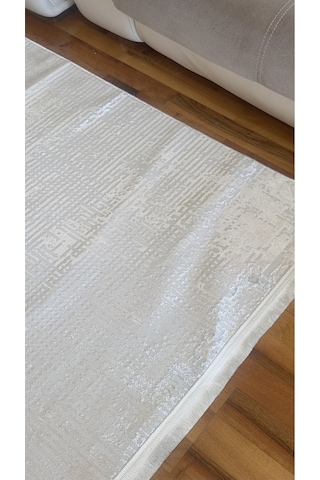Elvey Home Krem-saten İnce Sık Dokuma Parlak Yüzey Kaymaz Taban Salon Koridor Halısı Yolluk Krem