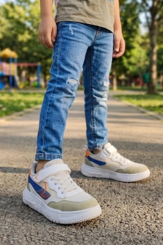 In Step Kasina Unisex Çocuk Günlük Spor Ayakkabı - Cırtlı Ve Bağcıklı Konforlu Sneaker Beyaz
