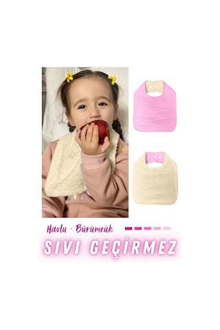 Pamuklu Sıvı Geçirmez Mama Önlüğü Bürümcük-havlu Çift Yönlü P-bej Pembe - Bej