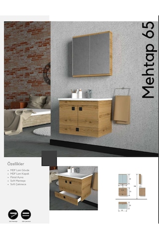 Evros Mehtap Banyo Dolabı 65 Cm Ceviz