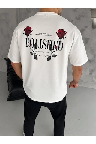 Modi Unisex Bisiklet Yaka Baskılı Oversize T-shirt - Beyaz - Mymg180521