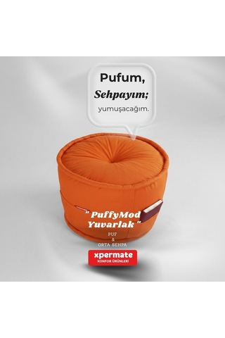 Dekoratif Yuvarlak Puf Orta Sehpa Puf 60x42 Cm Puffymod Turuncu