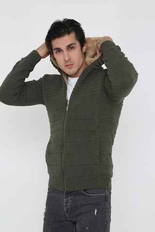 Erkek Fermuarlı Içi Kürklü Haki Hırka Mont-Haki