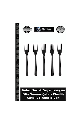 Delux Serisi Organizasyon Ofis Sunum Çatalı Plastik Çatal 25 Adet Siyah