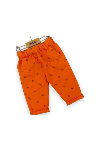 Erkek Bebek Yaz Teması Desenli Beli Lastikli Pantolon-11670-turuncu Turuncu