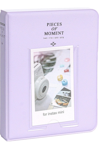 Instax Mini 12 Simli Şeffaf Lila Kılıf Pvc 64'lü Albüm Ve Fotoğraf Çerçeveleri Aksesuar Seti