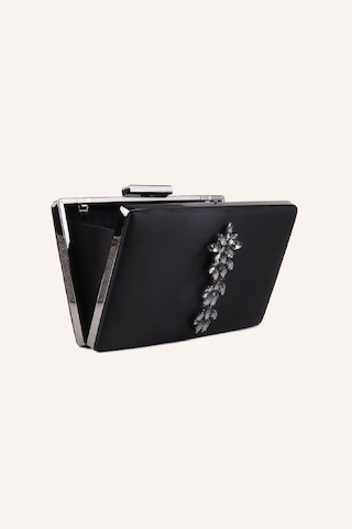 Guiza Kadın Siyah Saten Kristal Taşlı Abiye Çanta , Clutch Abiye Çanta , Portföy Çanta Siyah Saten-2