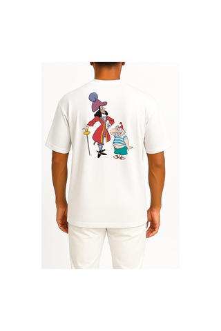 Bahriyeli Collection Oversize Tinker Bell Captain Hook Peter Pan Smee Poster Cep Ve Sırt Tasarımlı Unisex T-shirt Beyaz