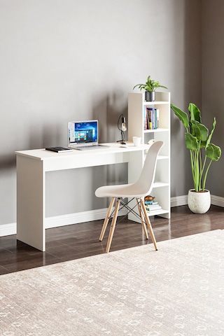 Kitaplıklı Fonksiyonel Çalışma Masası Beyaz