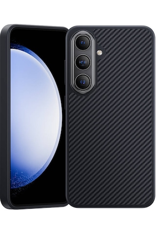 Galaxy S25 Plus Kılıf Karbon Fiber M-safe Şarj Uyumlu Benks Hybrid Armorpro 600d Kevlar Kapak Siyah
