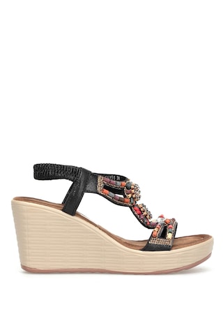 Guja 26y155 Kadın Taşlı Dolgu Topuklu Lastikli Comfort Sandalet Siyah