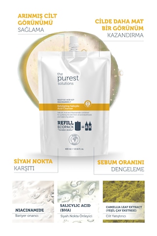 Sivilce & Siyah Nokta Karşıtı Yağlı-karma Ciltler Temizleme Jeli Ekolojik Yedek Paket 400 Ml