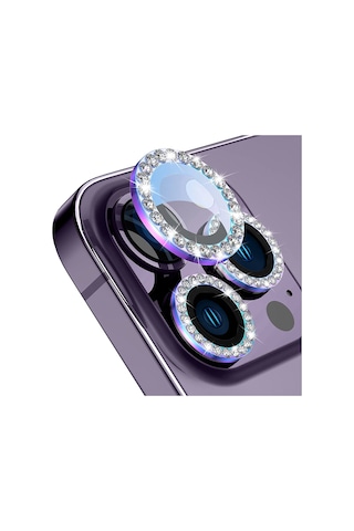 Buff İphone Uyumlu 14 Pro / 14 Pro Max Diamond Lens Koruyucu Gökkuşağı