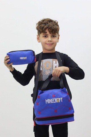 Maycraft Lisanslı Çocuk İlkokul Çanta 3'lü Sırt Çantası Termal Beslenme Çantası Kalemlik Yeni Sezon Lacivert