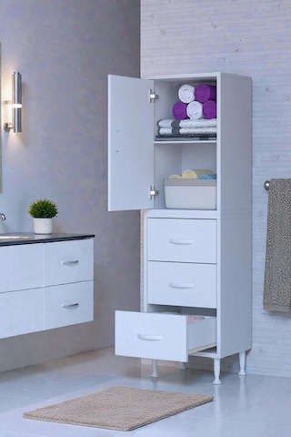 Eliusta Alia Çok Kullanışlı Dolap G:40 Cm Üst Bölme Kapaklı Alt Bölme Çekmeceli 40x138x32,5 Cm Modüler Dolap Beyaz